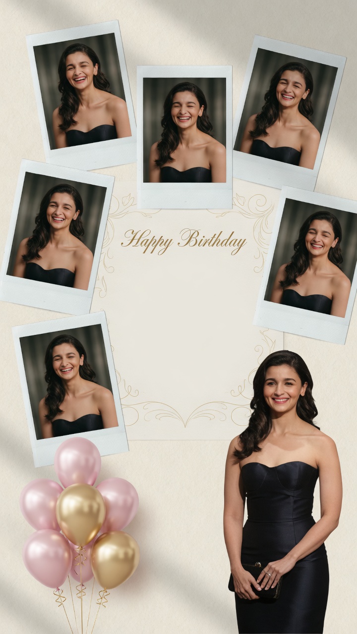 9:16 Polaroid scrapbook — Alia Bhatt — Birthday AI poster reference