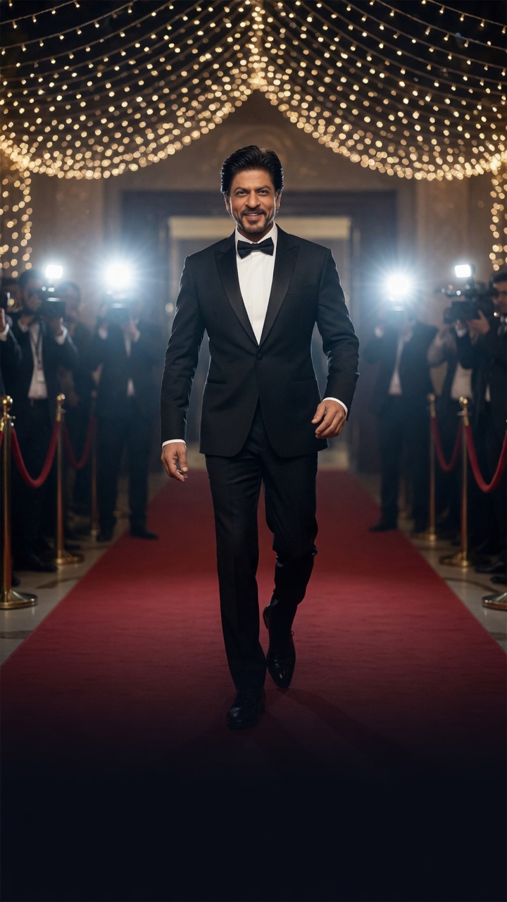 9:16 red-carpet entrance — Shah Rukh Khan — Birthday AI poster reference